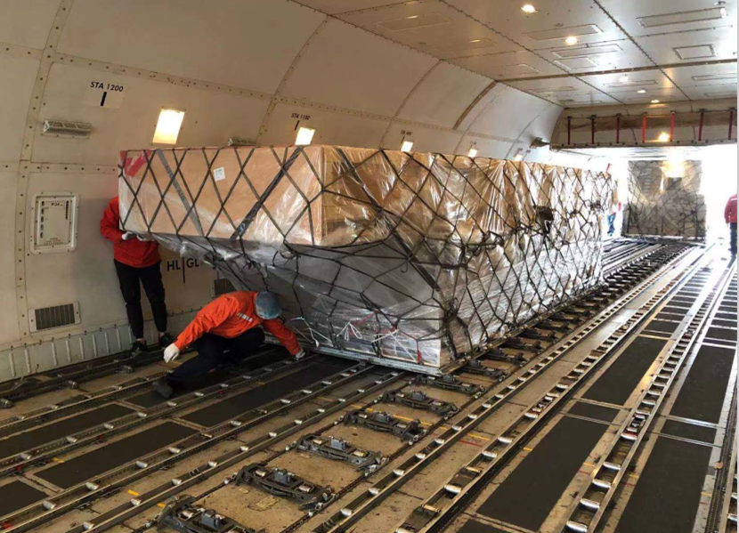 Oversized aviation cargo inside freighter